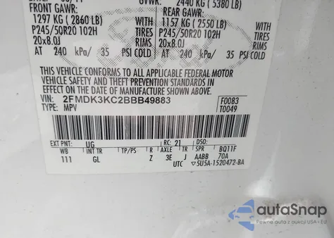 2011 Ford Edge Limited from USA, damaged, VIN 2FMDK3KC2BBB49883